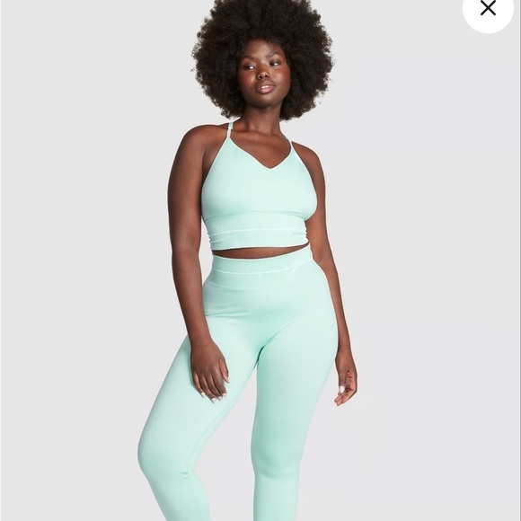 VS Pink Seamless Longline Sports Bra Opal Blue small racerback crop top stretchy - Picture 3 of 11